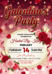 Red Galentine's Party A6 template