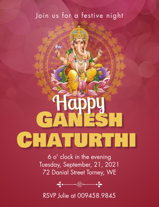 Red Ganesh chaturthi invitation flyer 传单(美国信函) template