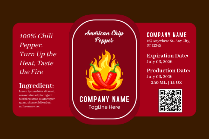 Red Geometric Chilli Sauce Label Template | PosterMyWall