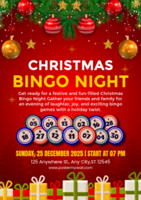 Red Geometric Christmas Bingo Night A2 template