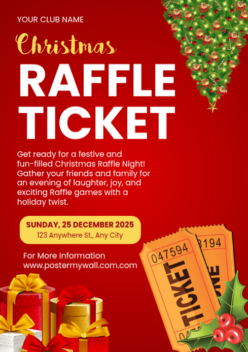 Red Christmas Raffle Night A4 Template | PosterMyWall