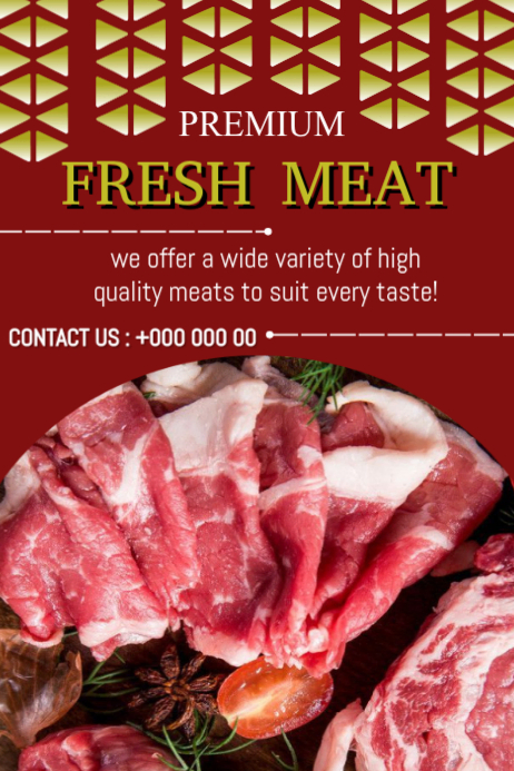 Red geometric fresh meat promotion poster Template | PosterMyWall