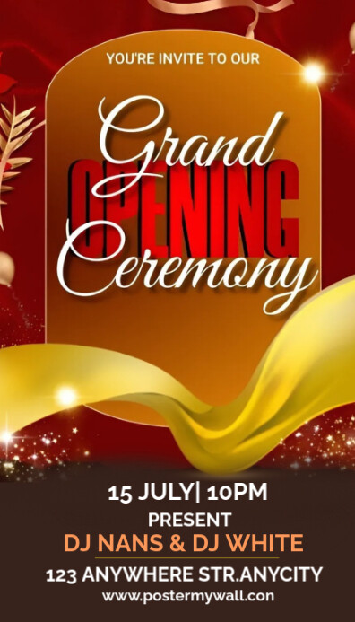 Red Geometric Golden Night Grand Opening Business Card Template ...