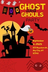 Red Ghost Month Party Poster template
