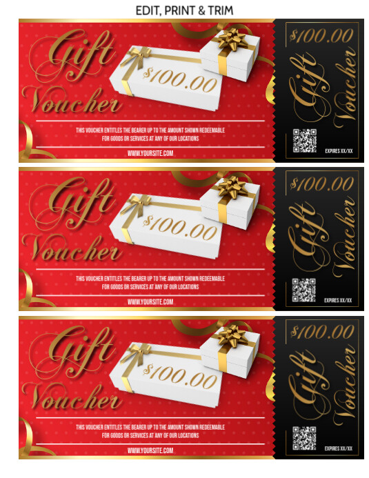 Red  Gift Voucher / Edit, Print & Trim Flyer (us Letter) template