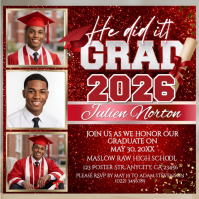 Red Glitter Graduation Invitation 2026 | Photo Collage Grad Announcement Template Message Instagram