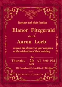Red Golden Wedding Invitation A6 template