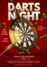 Red Gradient Darts Night Event Competition A4 template