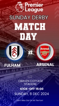 Red Gradient Fulham Vs Arsenal Premier League Match Day  Instagram Story template