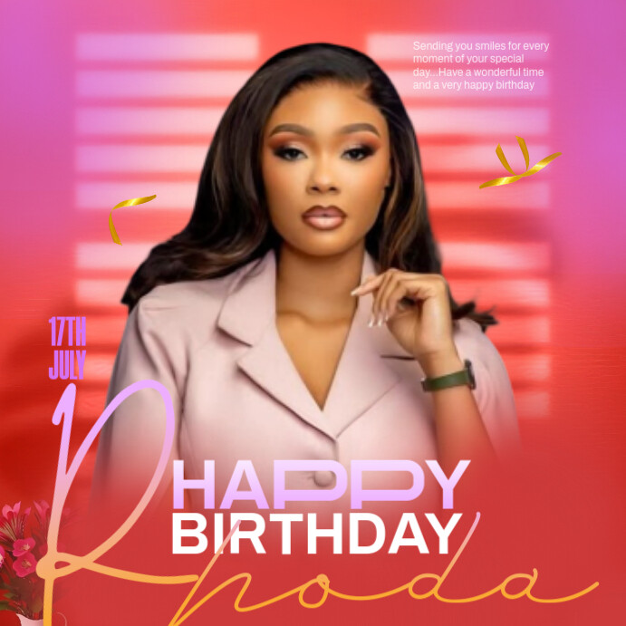 Red Gradient Happy Birthday Online Greeting Card Instagram Post template