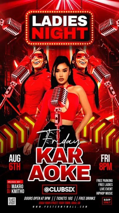 Red Gradient  Karaoke And Ladies Night Party Instagram Story template