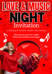 Red Gradient Love And Music Night  A3 template