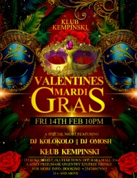 Red Gradient Valentines Mardi Gras Party Flyer (us Letter) template