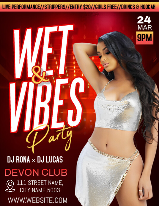 Red Gradient Wet & Vibes Night Party  Flyer (us Letter) template
