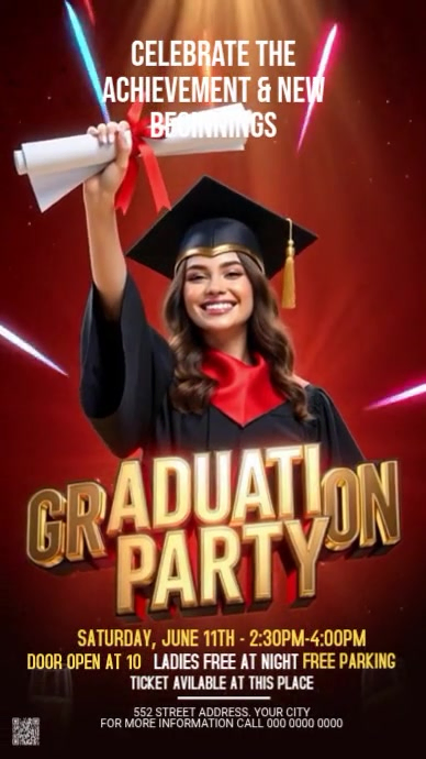 Red Graduations Party Digital Display (9:16) Template | PosterMyWall
