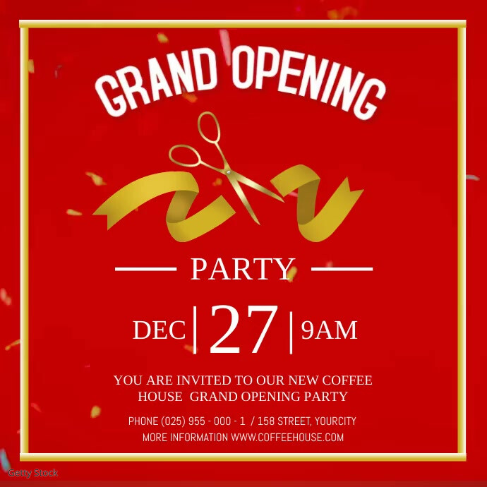 Red Grand Opening Party Square Video