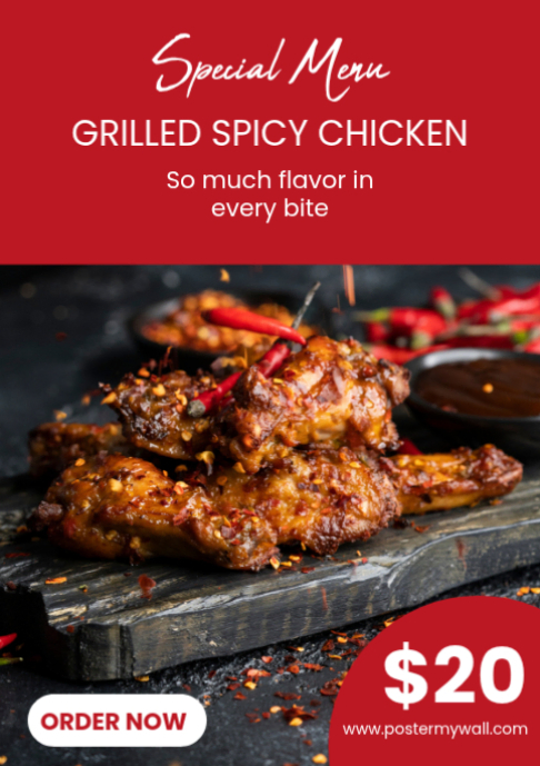Red Grilled Spicy Chicken Special Menu A2 Template | PosterMyWall