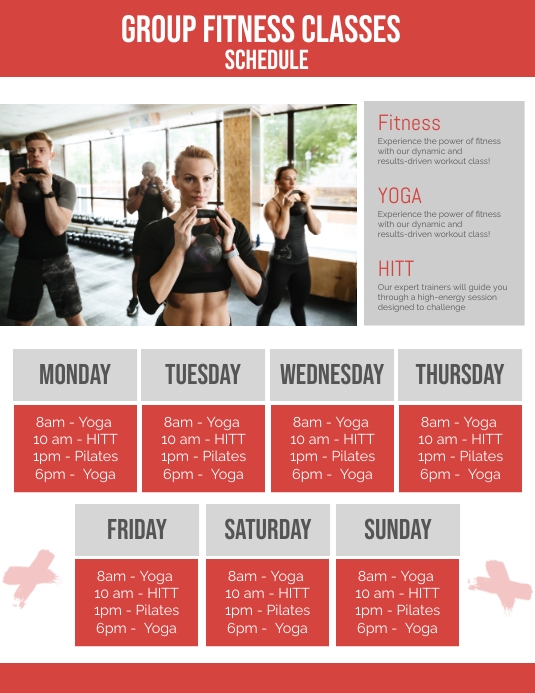 Copy of Red Group Fitness Classes Schedule | PosterMyWall