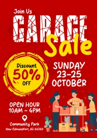 Red Grunge Garage Sale A5 template
