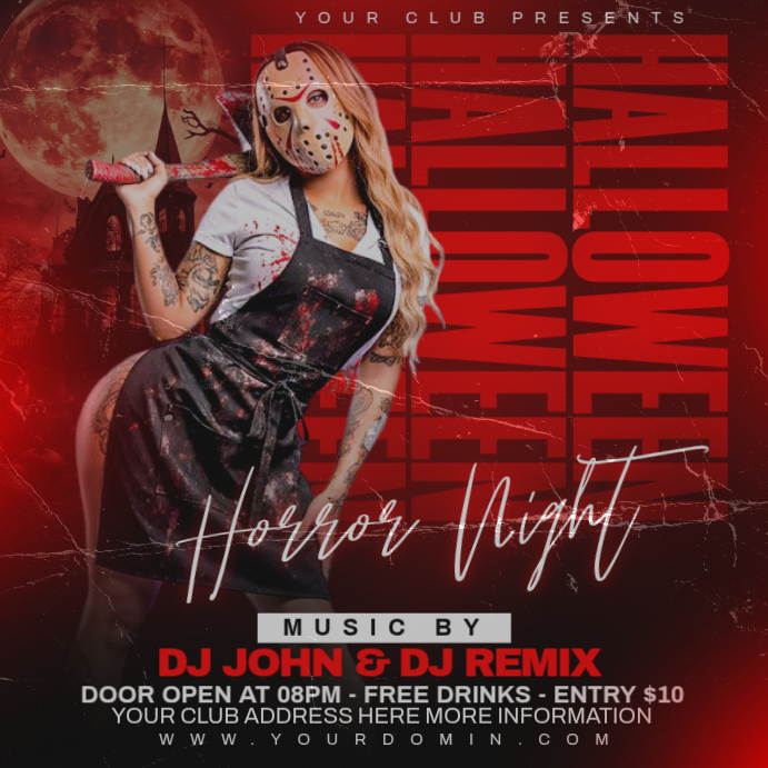 Red Grunge Halloween Horror Night Party Instagram Post Template ...