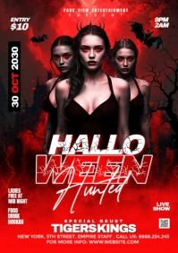Red Grunge Halloween Hunted House Party  A3 template