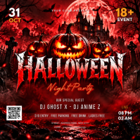 Red Halloween Night Party Wpis na Instagrama Template