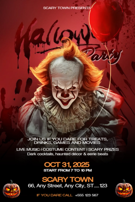 Red Grunge Halloween Party Flyer Poster Template | PosterMyWall