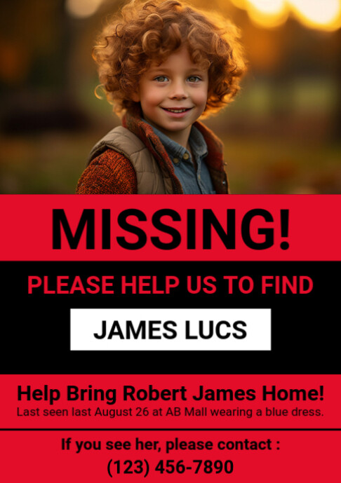 Red Grunge Missing Person A2 template