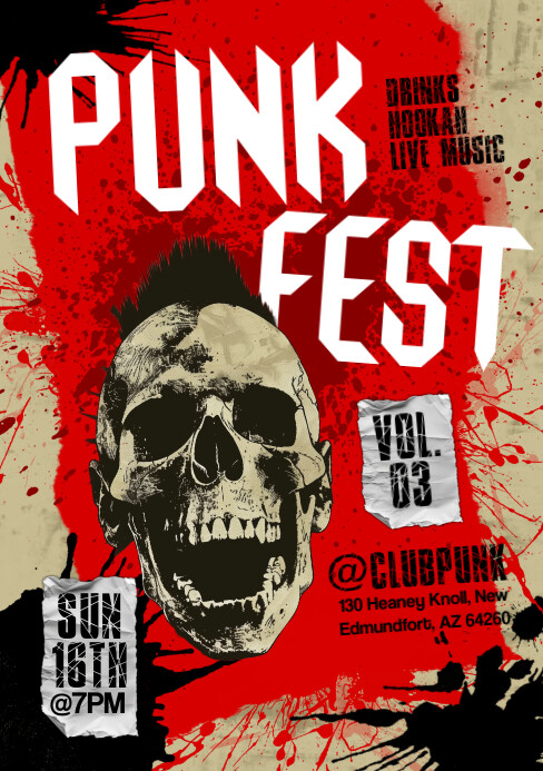 Red Grunge Punk Fest A5 Template | PosterMyWall