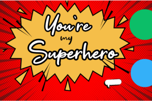 สีแดง Superhero Label Etichetta Template