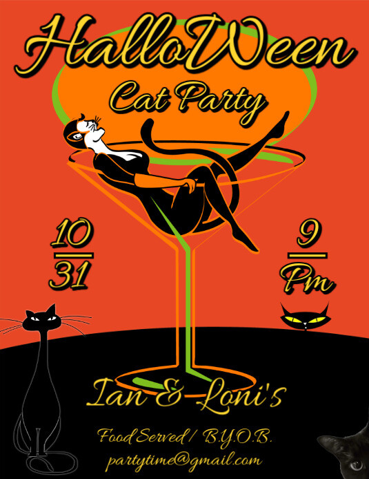 Red  Halloween Cat Party Invitation Flyer (us Letter) template