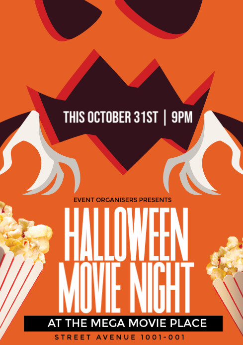 Red Halloween Movie Night Flyer  A3 template