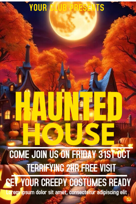 Haunted Rooftop Poster Red Haunted House Poster Template | PosterMyWall