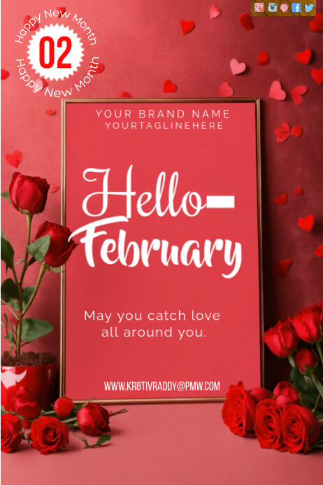 February Report Red Red Hello February Poster Template | PosterMyWall