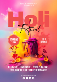 Red Holi Festival Celebration A5 template