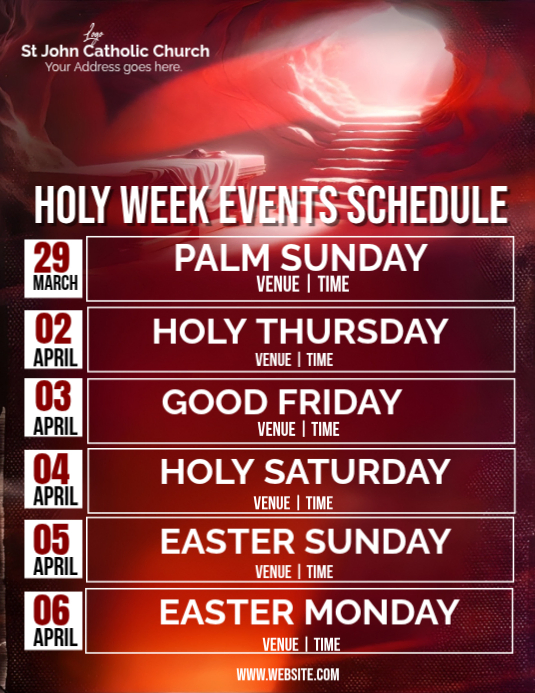 Red Holy Week Schedule Flyer (us Letter) Template | PosterMyWall