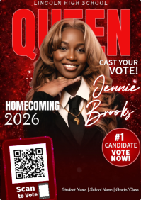 Red Homecoming Queen Voting Flyer Template | School Election Campaign Poster | Prom Queen Vote Desig A4