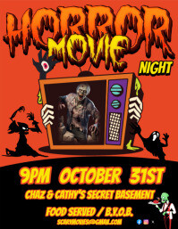 Red  Horror Movie Night Invitation Flyer (us Letter) template