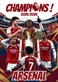 Red Illustrative Arsenal Football Champions A4 template