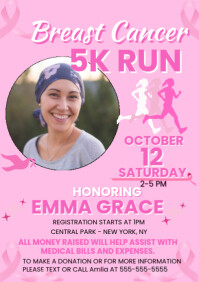 Vermelho Breast Cancer Awareness 5K Run A4 Template
