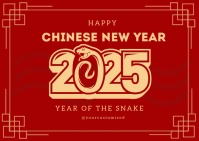 Red Illustrative Chinese New Year Postcard Postkort template