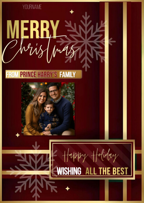 Red Illustrative Christmas Card With Photo A6 Template | PosterMyWall
