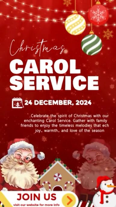 Red Illustrative Christmas Carol Sunday Service Digital Display (9:16) template