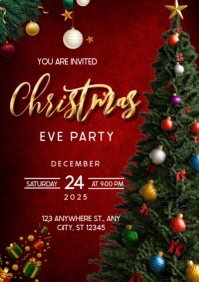Red Illustrative Christmas Eve Party A2 template