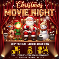 Red Illustrative Christmas Movie Night Square (1:1) template