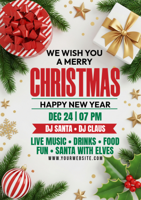 Red Illustrative Christmas Party A4 Template | PosterMyWall