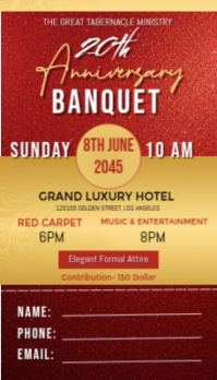 Red Illustrative Church Fundraiser Event Banquet Ticket Business Card template