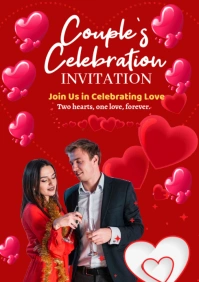 Red Illustrative Couple's Celebration Invitation A2 template