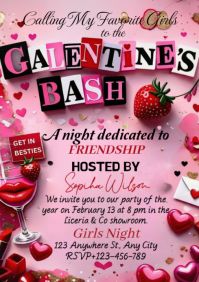 Red Illustrative Galentine’s Day Invitation A4 template
