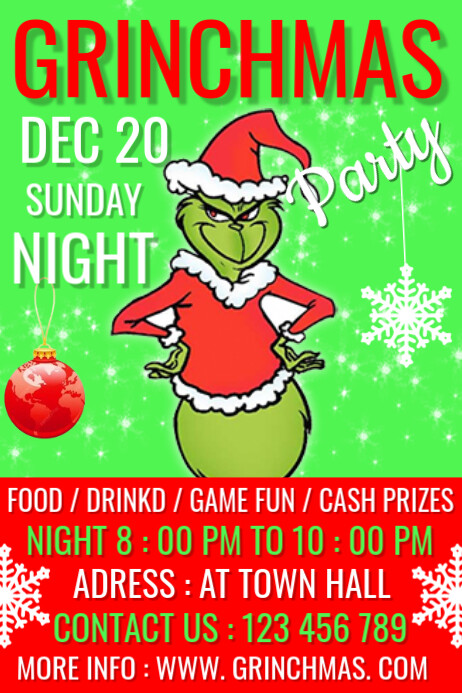 Red Illustrative Grinchmas Poster Design Poster Template | PosterMyWall